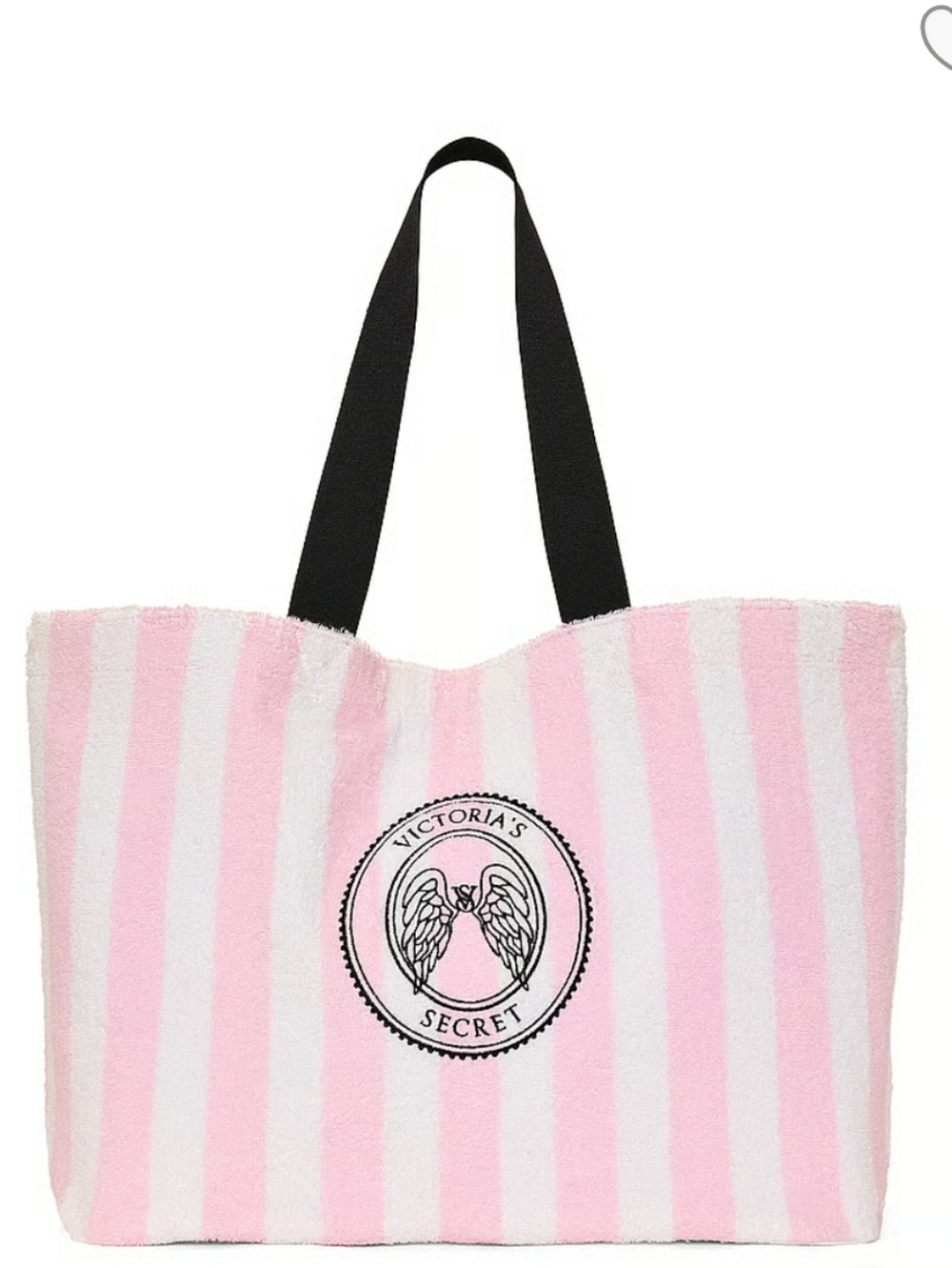 Victoria's Secret Signature Stripe Snap Closure Terry Tote NEW MSRP $44.95